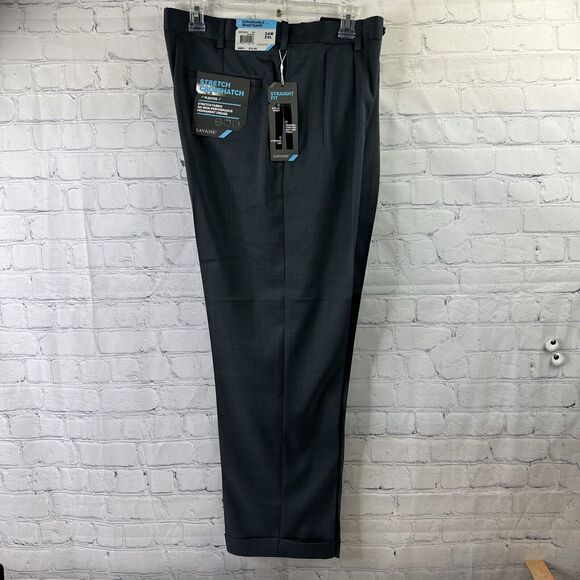Savane Mens Stretch Crosshatch‎ Charcoal 34W / 29L Pleated Pants NWT - Picture 2 of 8
